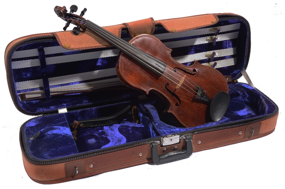 A 19TH CENTURY VIOLIN with two piece back, and label inscribed 'Caspar da Salo in Brescia 1586';