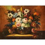 * AGRICOLA Still life - a basket of mixed flowers upon a table top, signed, oil on canvas, 62 x