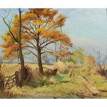 MILES BALMFORD SHARP (1897-c.1981) Landscape with gate, signed, oil on canvas, 50 x 60cm