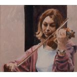 ERIC MASEFIELD (20TH/21ST CENTURY) A lady playing the violin, signed, oil on board, 34 x 39.5cm