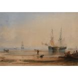 ANTHONY VANDYKE COPLEY FIELDING (1787-1855) Shipping at low tide, signed, watercolour, 16.5 x 25cm