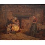 GEORGE SMITH A family by the fireside, oil on panel, 19.5 x 24.5cm; and two further pictures after A