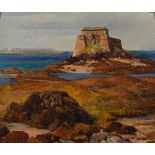 MILES BALMFORD SHARP (1897-c.1981) A Channel Islands view with fort, signed and dated '27, oil on