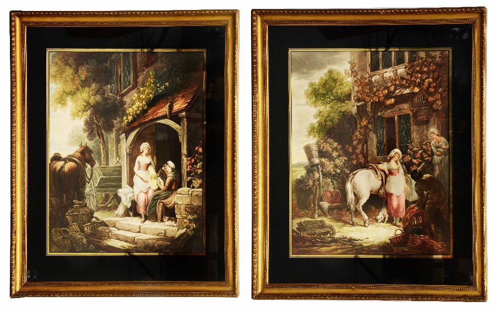 19TH CENTURY ENGLISH SCHOOL Farmyard scenes in the manner of George Morland, a pair, mezzotints in