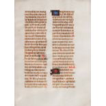 AN OLD ILLUMINATED MANUSCRIPT LEAF decorated with Latin text in gilt and colours, double-sided, 18 x