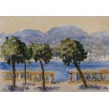 JACK PAUL HANLON (1913-1968) View from the villa, signed, watercolour, 14 x 20cm