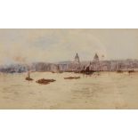 ATTRIBUTED TO FREDERICK GOFF (1855-1931) The Thames at Greenwich, signed, watercolour, 11 x 19cm