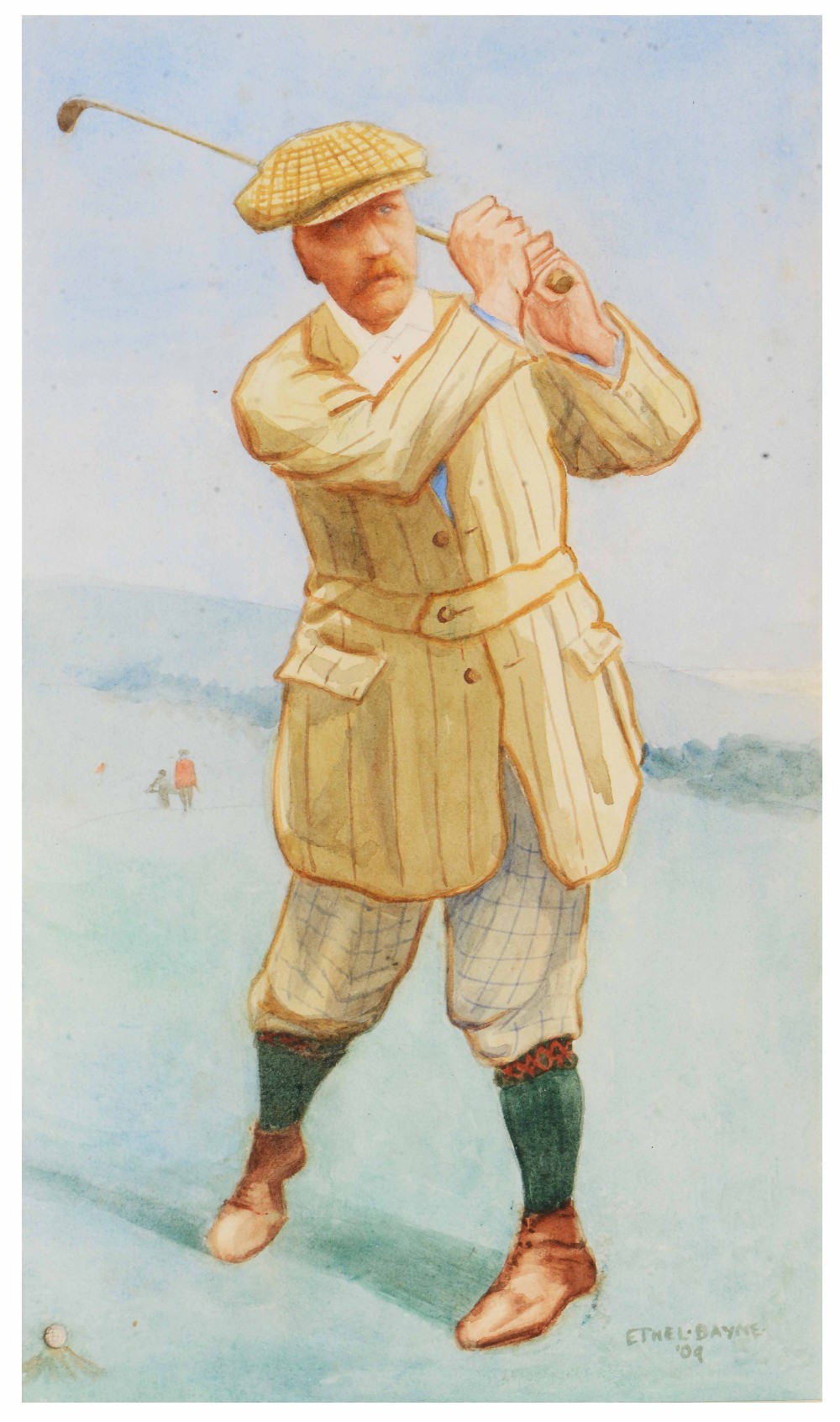 ETHEL BAYNE (exh. 1905) The Demon Golfer, signed and dated '09, watercolour, 29 x 17cm