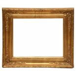 A SET OF THREE LATE 19TH CENTURY GILT AND GESSO FRAMES with cabochon and scroll ornament to the