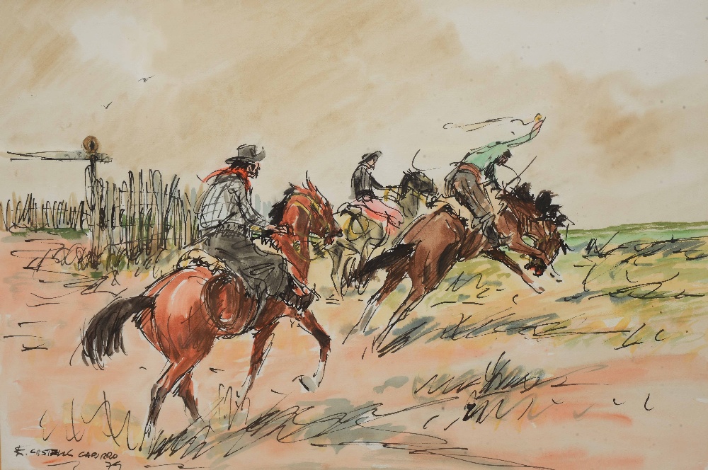 ENRIQUE CASTELLS CAPURRO (1913-1987) Cowboys on horseback, signed and dated '79, pen, ink and