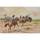 ENRIQUE CASTELLS CAPURRO (1913-1987) Cowboys on horseback, signed and dated '79, pen, ink and