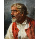 LUIGI AMATO (1898-1961) Portrait of a gentleman wearing cream shirt and buttoned red waistcoat,