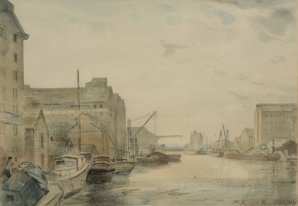 MICHAEL BROCKWAY (b.1919) 'Gloucester Docks', signed and dated 1974, watercolour, 27 x 37cm Artist's