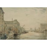 MICHAEL BROCKWAY (b.1919) 'Gloucester Docks', signed and dated 1974, watercolour, 27 x 37cm Artist's
