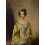 WILLIAM HENRY COLLIER (d.1853) Portrait of Mrs Gayer (née Whitty) wearing a silk dress with yellow