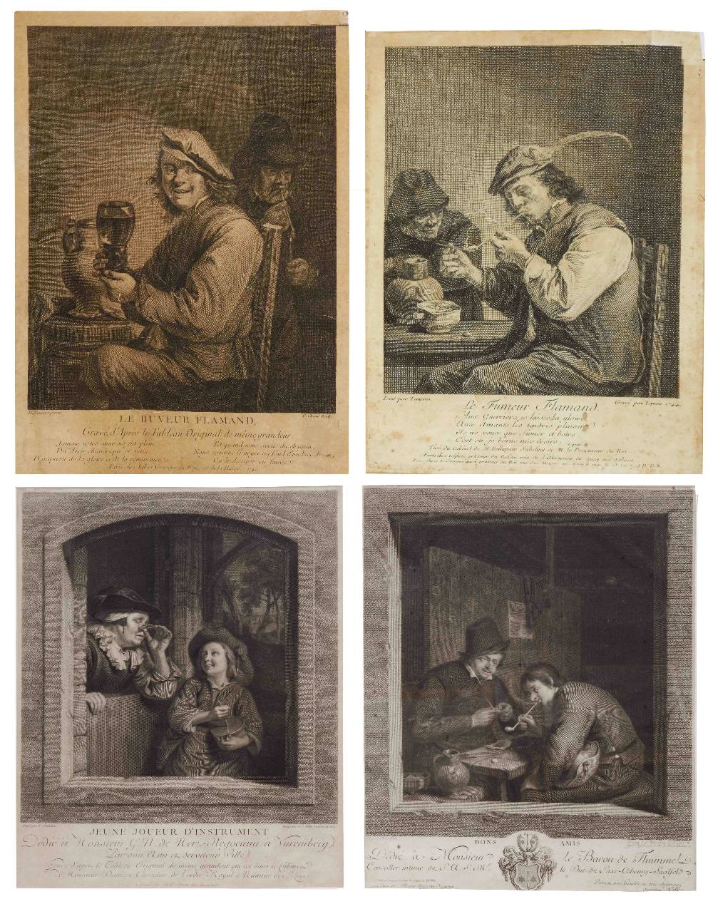 LEPICIE AFTER DAVID TENIERS 'Le fumeur Flamand', etching c. 1744, 25.5 x 18cm and P. Chenn after