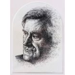 CLARE HUBER Head and shoulder portrait of the poet laureate Ted Hughes, signed and dated '97, pen