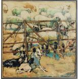 JOHN EDWIN NOBLE (1876-1941) The Sheep Pen, signed and dated 1933, watercolour, 39 x 37cm