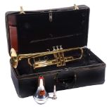 A GETZEN ETERNA SEVERINSEN BRASS TRUMPET in velvet lined and fitted case with outer zip cover and
