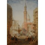 ANDREW MACCALLUM (1821-1902) Figures in a street with mosque, signed, dated 1873 and inscribed '