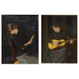 SALVATORE MARESCA (19TH/20TH CENTURY) The guitar player, signed, oil on canvas, 24 x 18cm; and