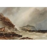 HENRY BARLOW CARTER (1803-1867) 'Storm off Whitby', signed, watercolour, 16.5 x 23.5cm