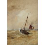 THOMAS BUSH HARDY (1842-1897) A fishing boat at sea with further shipping beyond, signed and