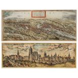 A 17TH CENTURY ENGRAVING - 'Praga, Bohemiae Metropolis ACCV Ratissime Expressa', hand-coloured, 19 x