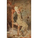 J * H * B * Portrait of a young boy seated in a chair, signed with initials, watercolour, 26 x 16cm