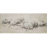 ROBERT HILLS (1769-1844) A pasture with resting sheep, etching, published c.1809, 12 x 36cm; another