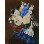 19TH CENTURY ENGLISH SCHOOL Still life - a vase of mixed flowers with bee, watercolour and