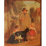 19TH CENTURY ENGLISH SCHOOL A farming family with goat in a farmyard setting, oil on canvas, 41 x