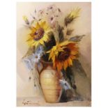STANLEY GRIMM (1891-1966) Still life - a stoneware vase of sunflowers, signed, oil on canvas, 70 x