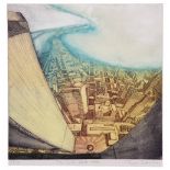 TOM SLATTER 'The End Point - NYC' (Twin Towers), etching with aquatint in colours, pencil, signed in