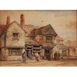 WILLIAM PITT (act. 1851-1890) Figures outside a gabled cottage, signed with monogram and dated 1859,
