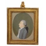 18TH CENTURY CONTINENTAL SCHOOL Portrait of a gentleman, side profile, wearing grey powdered wig,