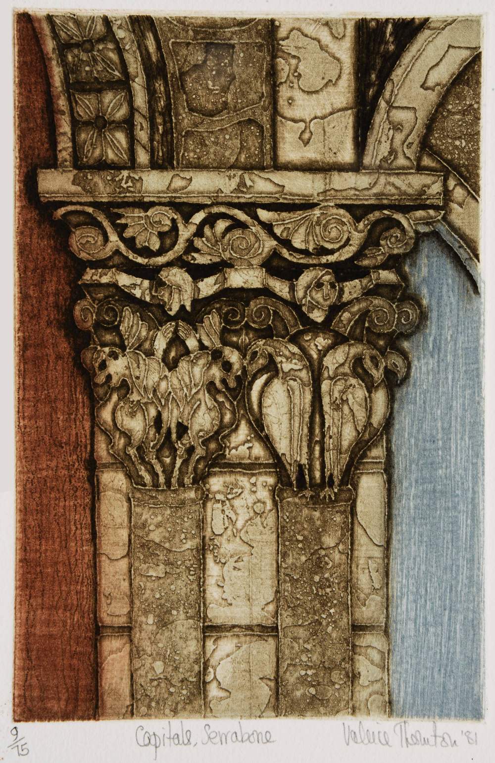 VALERIE THORNTON (1931-1991) 'Capitals Serrabone', etching with aquatint in colours, pencil signed