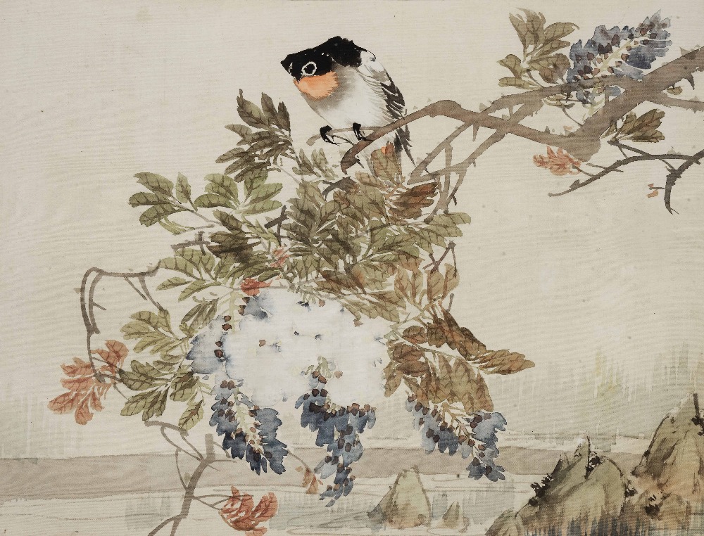 CHINESE SCHOOL A bird perched upon a tree branch, watercolour, 29.5 x 37cm; and four Chinese