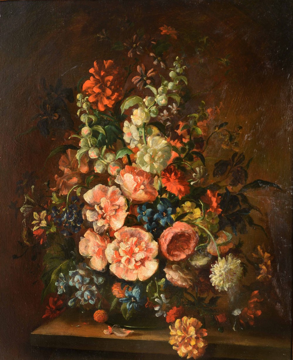 ATTRIBUTED TO STUART SCOTT SOMERVILLE (1908-1983) Still life - a vase of mixed flowers on a marble