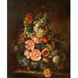 ATTRIBUTED TO STUART SCOTT SOMERVILLE (1908-1983) Still life - a vase of mixed flowers on a marble