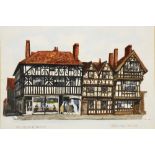 W * B * 'The Tudor House' and 'Harvard House', signed with initials, watercolour and body-colour, 55