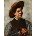 H * MAJENNE A young boy with concertina, signed and dated 1891, oil on canvas, 53 x 42cm
