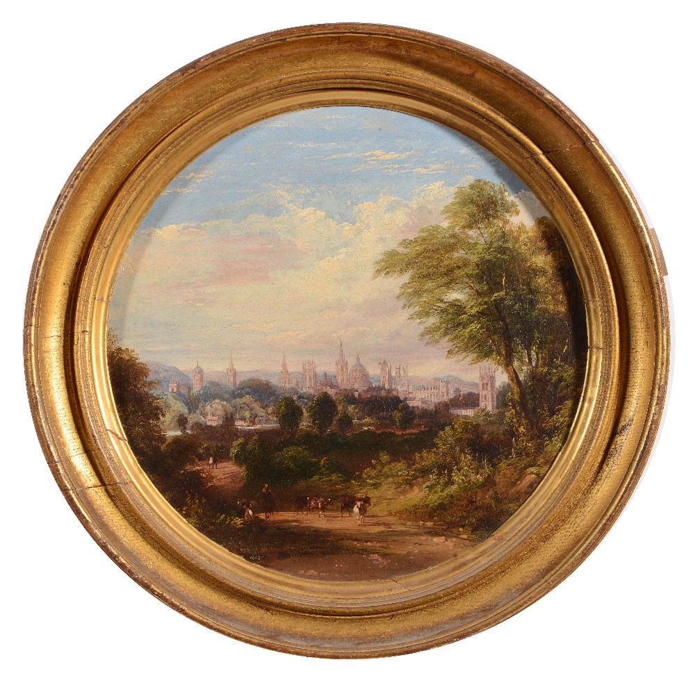 19TH CENTURY ENGLISH SCHOOL The Spires of Oxford, inscribed ? '14 A2', oil on black lacquer panel,