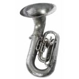 A C.G. CONN LTD ELKHEART-IND USA SOUSAPHONE TUBA in silvered brass, the 53cm bell with engraved