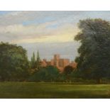 WILLIAM TURNER OF OXFORD (1789-1862) New College from Parkland, oil on board, 19.5 x 24.5cm