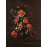 17TH CENTURY DUTCH SCHOOL Still life - a vase of mixed flowers on a ledge, oil on canvas, 58 x 43cm