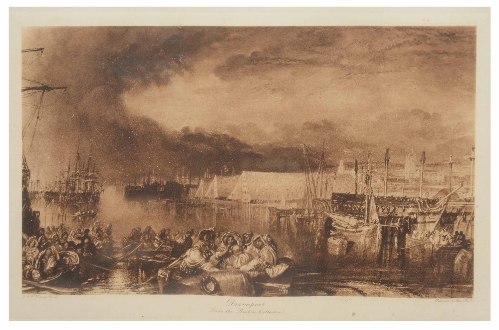 AFTER J.M.W. TURNER 'Devonport', sepia photogravure by Pellisier and Allen, 19 x 26cm and four