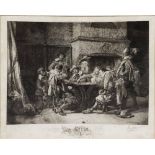 FELIX BRACQUEMOND AFTER JEAN LOUIS ERNEST MEISSONIER 'Partie Perdue', etching, pencil signed in