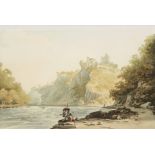 JOHN 'WARWICK' SMITH (1749-1831) Cilgerran Castle on the river Teifi, Pembrokeshire, with a figure