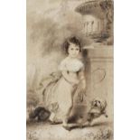 CIRCLE OF HENRY EDRIDGE (1768-1821) A young girl with dog in a landscape with urn, pencil and wash